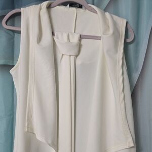 Sleeveless Cream Draped Front Blouse